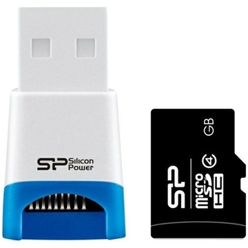  MicroSDHC 08Гб Silicon Power Класс 4 (USB ридер V81)