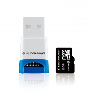  MicroSDHC 16Гб Silicon Power Класс 4 (USB ридер)