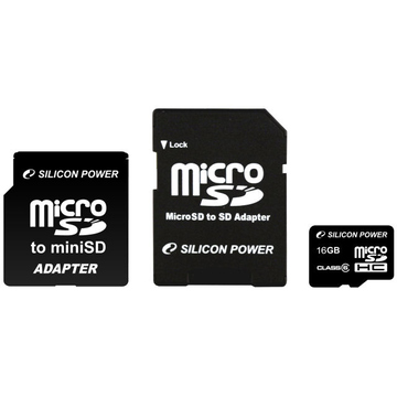  MicroSDHC 16Гб Silicon Power Класс 6 (2 адаптера)