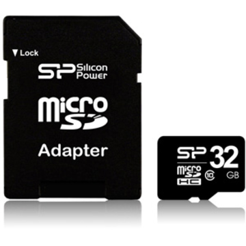  MicroSDHC 32Гб Silicon Power Класс 10 (адаптер)