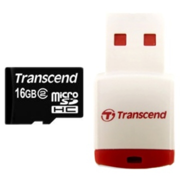  MicroSDHC 16Гб Transcend Класс 10 (ридер RDP3)