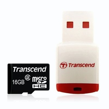  MicroSDHC 16Гб Transcend Класс 2 (ридер RDP3)