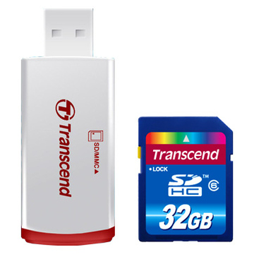  SDHC 32Гб Transcend Класс 6 (ридер RDP2)