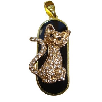 Оригинальная подарочная флешка Present ANIMAL24 04GB (флешка кошка озадаченная - обсыпанная камнями, сидит, хвост в форме доллара)