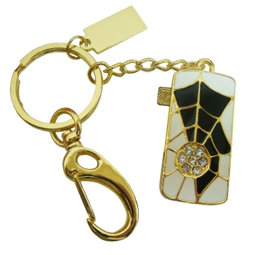 Оригинальная подарочная флешка Present ART12 16GB (белый фон, черно-золотистая паутина с камнями)