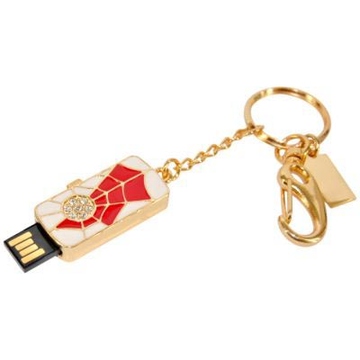 Оригинальная подарочная флешка Present ART12 04GB (белый фон, красно-золотистая паутина с камнями)