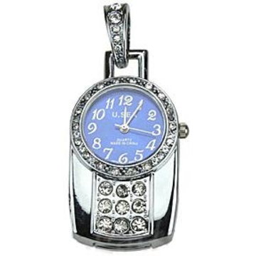 Оригинальная подарочная флешка Present CLK02 04GB Blue (часы со стразами, синий круглый дисплей)