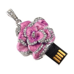 Оригинальная подарочная флешка Present FLW05 128GB Pink (разноцветные розы без стебля и камнями на лепестках)