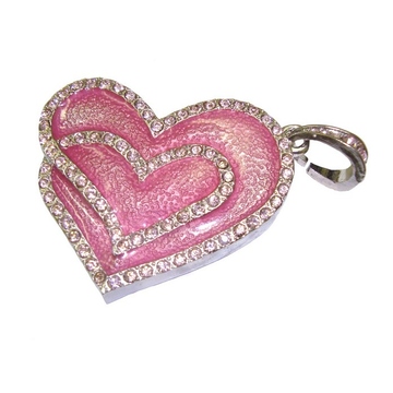 Оригинальная подарочная флешка Present HRT09 04GB Pink (флешка-сердечко с рисунком в виде сердца серебрянными кристаллами на цветном фоне)