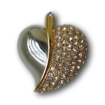 Оригинальная подарочная флешка Present HRT18 08GB Silver Gold (флешка-сердце, одна половина - гладкое серебро, другая - золото обсыпанное кристаллами)