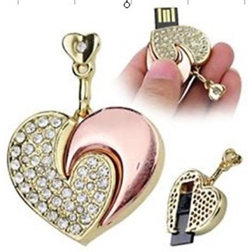 Оригинальная подарочная флешка Present HRT29 16GB Rose Gold (флешка-сердце, одна половина - розовое золото, другая - золото с кристаллами)