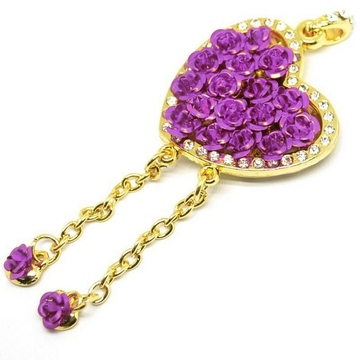 Оригинальная подарочная флешка Present HRT30 16GB Purple (флешка-сердце золотое с розами и кристаллами)