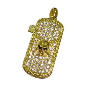Оригинальная подарочная флешка Present SKL05 08GB Gold (прямоугольная золотая флешка, вся строна обсыпана кристаллами, черепа поверх кристаллов, сзади