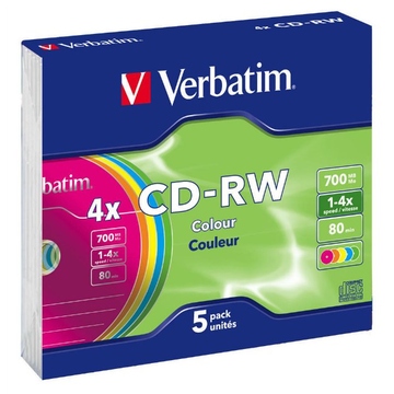 CD-RW Verbatim Slim Case 5шт (700MB, 2x-4x, Datalife+)