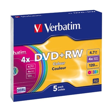 DVD+RW Verbatim Slim Case 5шт (4.7GB, 4x, Color, 43297)