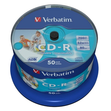CD-R Verbatim Cake Box 50шт (700MB, 52x, Printable, 43309)