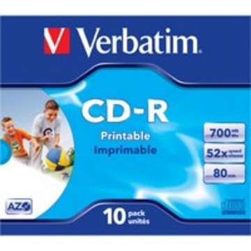 CD-R Verbatim Jewel Case 10шт (700MB, 52x, Printable, Datalife+, 43325)
