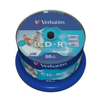 CD-R Verbatim Cake Box 50шт (700MB, 52x, Datalife+, Wide Inkjet Printable, 43438)