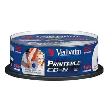 CD-R Verbatim Cake Box 25шт (700MB, 52x, Printable, Datalife+, 43439)