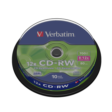 CD-RW Verbatim Cake Box 10шт (700MB, 8x-12x, 43480)