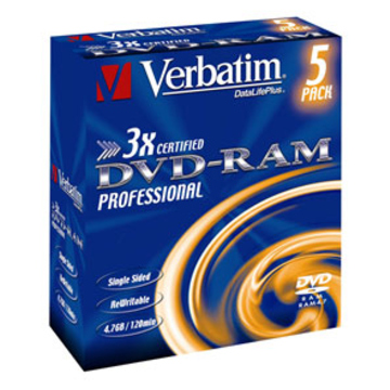 DVD-RAM Verbatim Jewel Case 5шт (4.7GB, 3x, 43491)