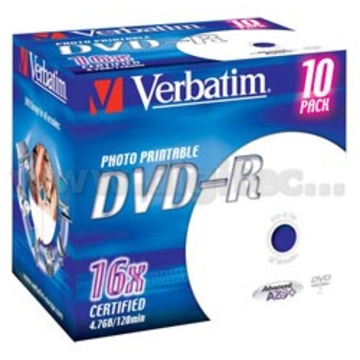 Диск DVD-R Verbatim Jewel Case 10шт (4.7GB, 16x, Printable, 43521)