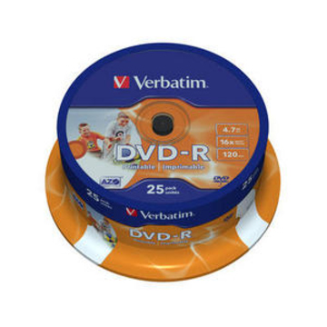 Диск DVD-R Verbatim Cake Box 25шт (4.7GB, 16x, Printable, 43538)
