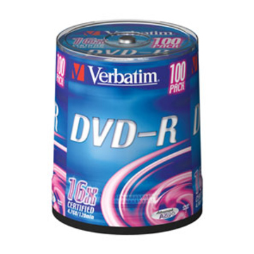 Диск DVD-R Verbatim Cake Box 100шт (4.7GB, 16x, 43549)