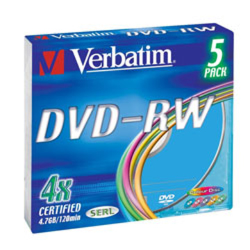 DVD-RW Verbatim Slim Case 5шт (4.7GB, 4x, Color, 43563)