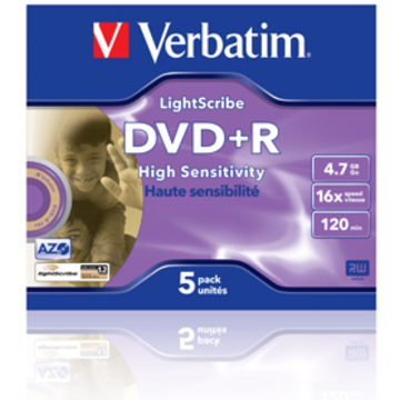 DVD+R (болванка) Verbatim Jewel Case 5шт (4.7GB, 16x, Lightscribe, 43575)