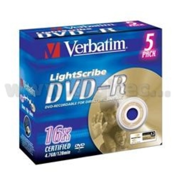 Диск DVD-R Verbatim Jewel Case 5шт (4.7GB, 16x, Lightscribe, 43621)