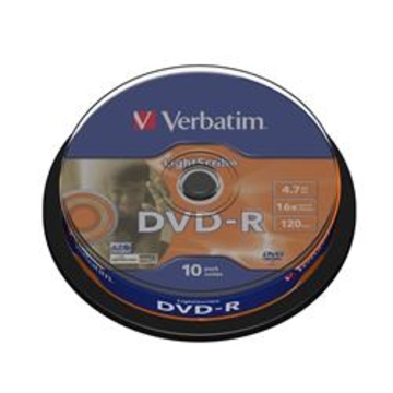 Диск DVD-R Verbatim Cake Box 10шт (4.7GB, 16x, Lightscribe, 43643)