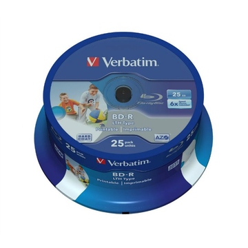 Blu-Ray BD-R Verbatim Cake Box 25шт (25GB, 6x, Printable, LTH, 43771)